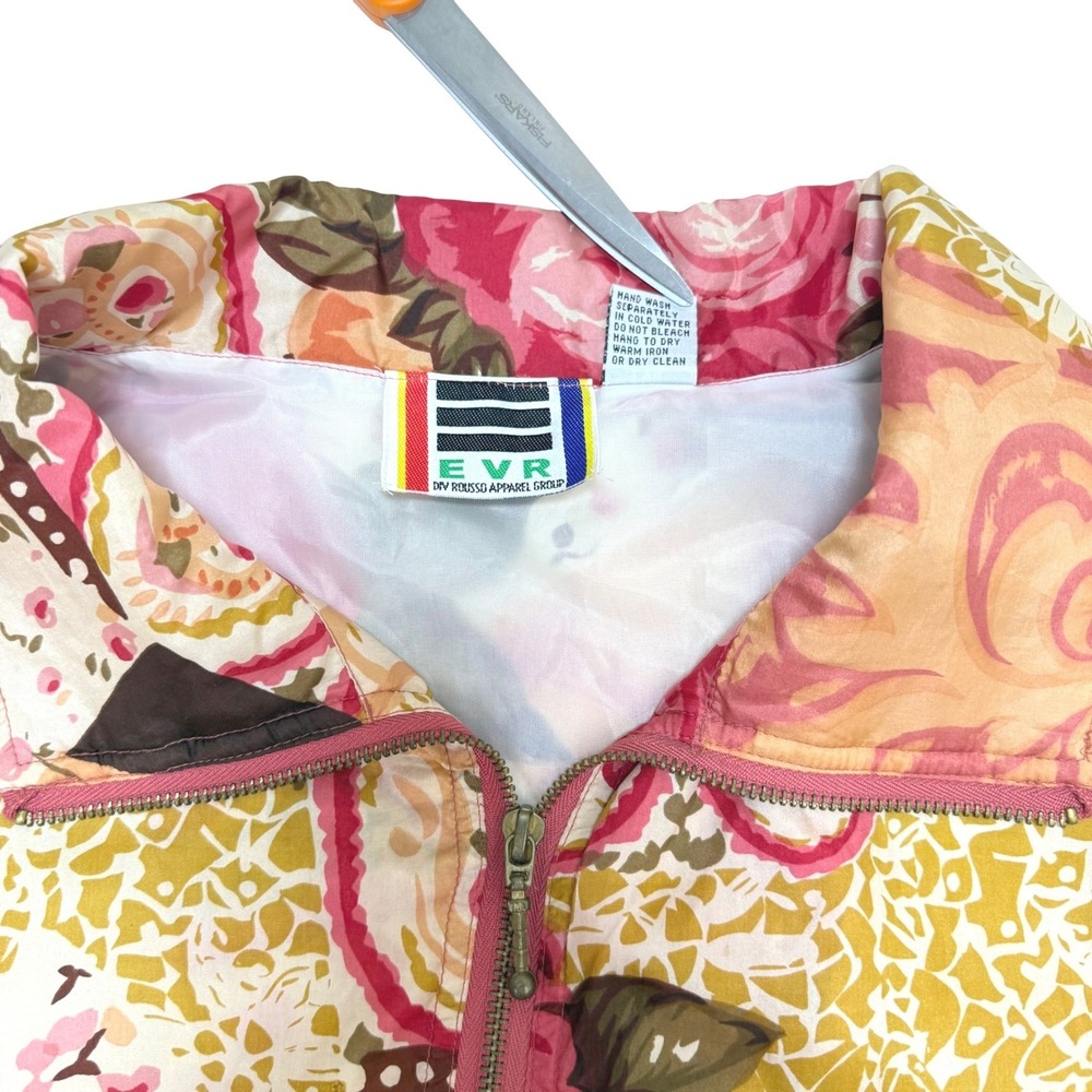 Vintage EVR Silk Bomber Jacket Large Pink Floral Pastel Paisley 90s Windbreaker - Picture 5 of 8